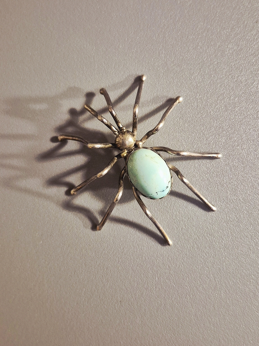 Vintage-Inspired Spider Brooch with Turquoise Stone